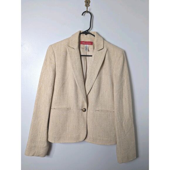 Anne Klein AK Size 8 Jacket Blazer Silk Blend Career Pockets Cream Tweed - Picture 1 of 9